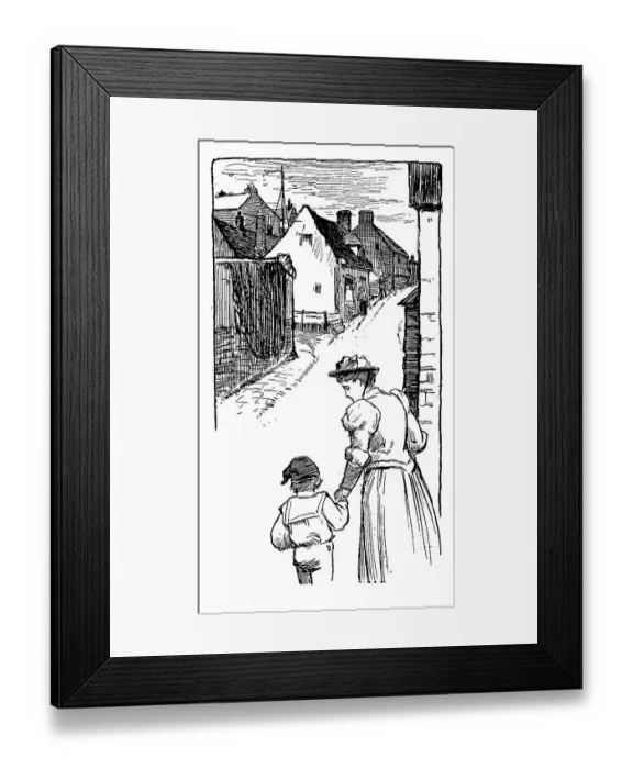 Framed Print : Antique children book illustrations: Woman and boy