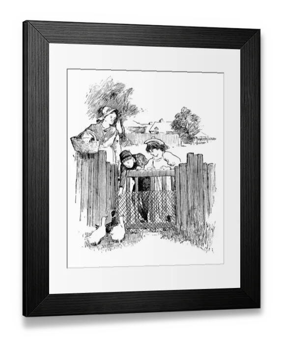 Framed Print : Antique children book illustrations: People with ducks Framed Print : Antique children book illustrations: People with ducks