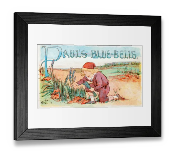 Framed Print : Antique children book illustrations: Harvesting bluebells Framed Print : Antique children book illustrations: Harvesting bluebells