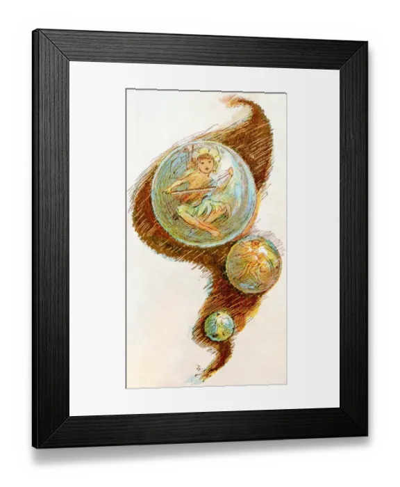 Framed Print : Antique children book illustrations: Soap bubble elves Framed Print : Antique children book illustrations: Soap bubble elves
