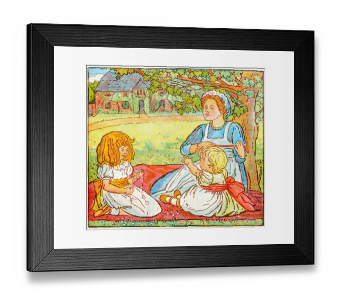 Framed Print : Antique children book illustrations: People outdoor