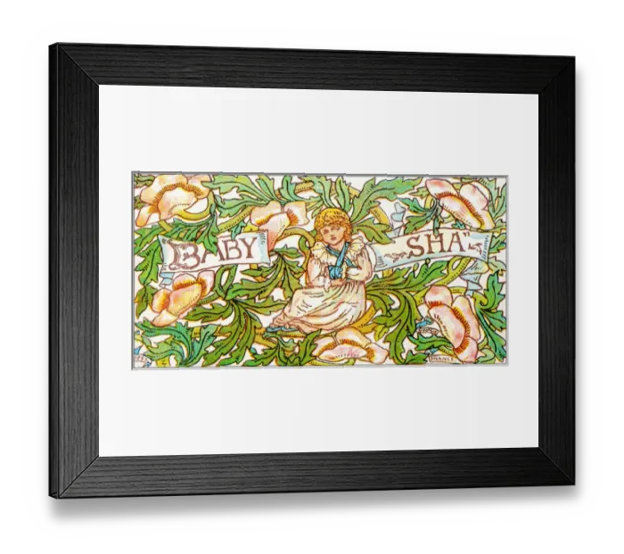 Framed Print : Antique children book illustrations: Girl and flowers