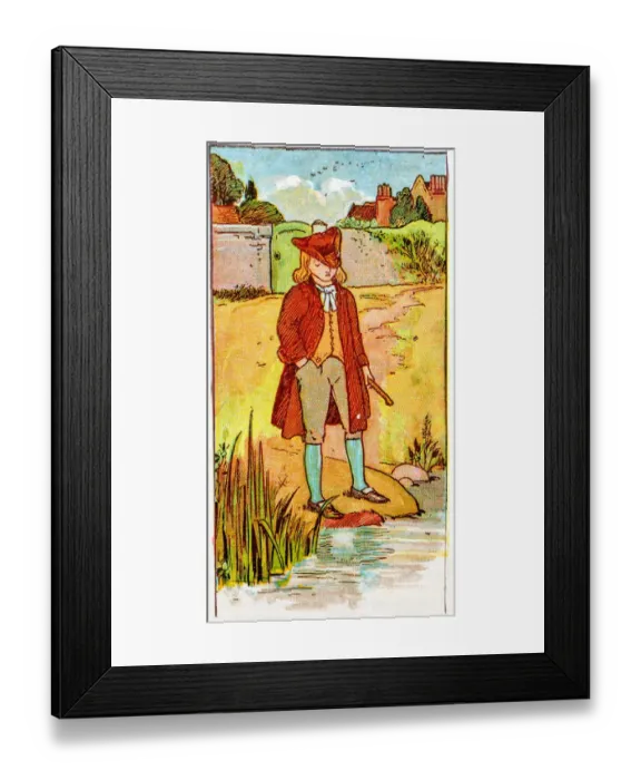 Framed Print : Antique children book illustrations: Boy outdoor Framed Print : Antique children book illustrations: Boy outdoor