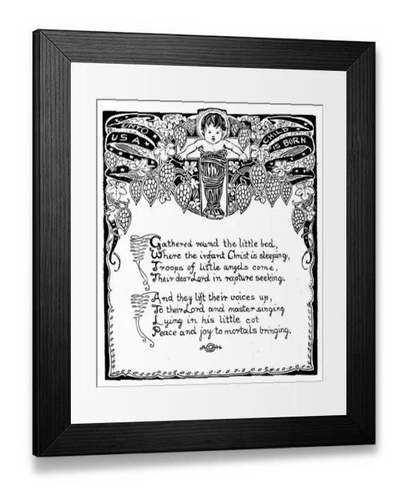 Framed Print : Antique children book illustrations: Nativity poem Framed Print : Antique children book illustrations: Nativity poem
