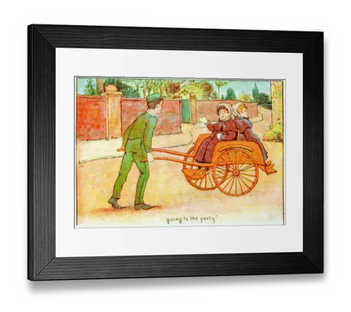 Framed Print : Antique children book illustrations: Girls on cart Framed Print : Antique children book illustrations: Girls on cart
