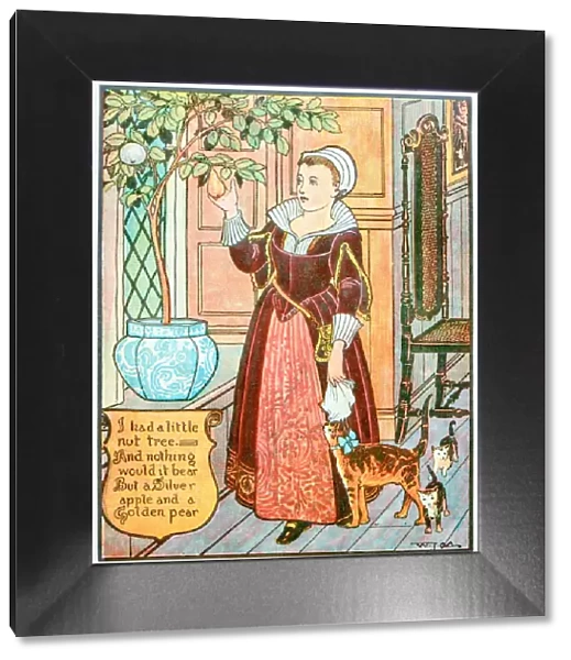 Antique children book illustrations: Woman and pear