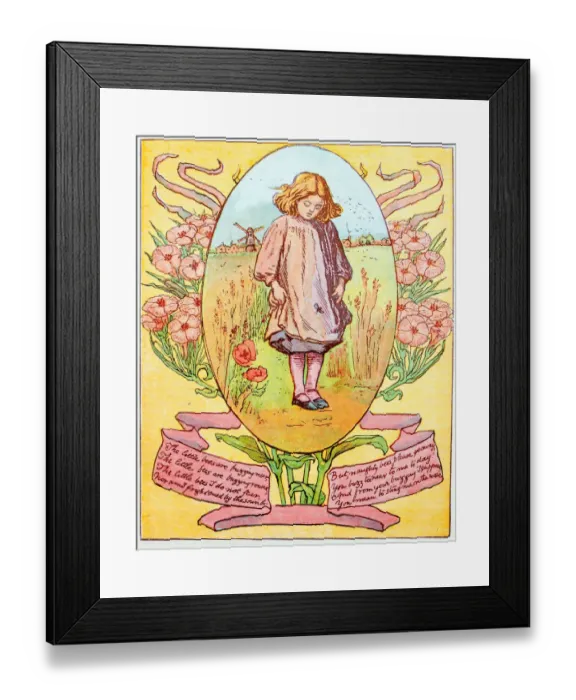 Framed Print : Antique children book illustrations: Girl and bee
