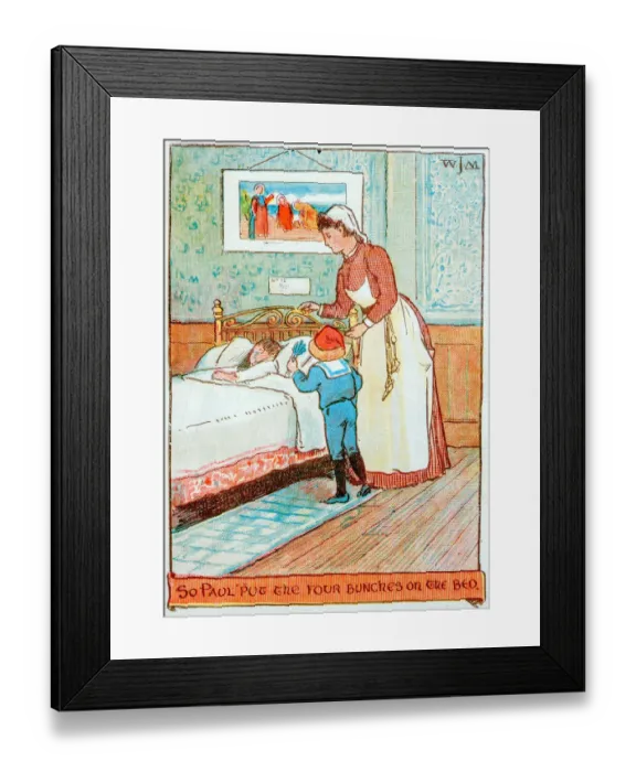 Framed Print : Antique children book illustrations: Family scene