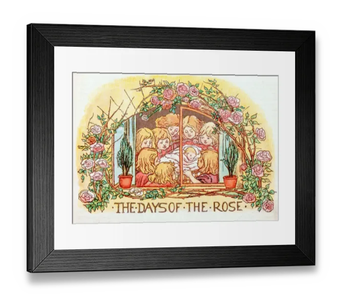 Framed Print : Antique children book illustrations: The days of the rose Framed Print : Antique children book illustrations: The days of the rose