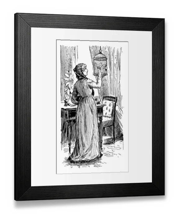 Framed Print : Antique children book illustrations: Woman and birds Framed Print : Antique children book illustrations: Woman and birds
