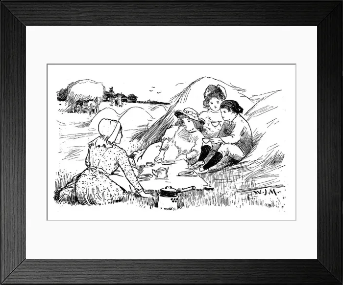 Framed Print : Antique children book illustrations: Picnic