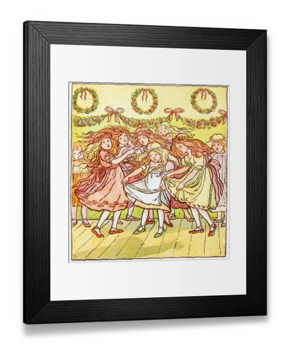 Framed Print : Antique children book illustrations: Girls dancing Framed Print : Antique children book illustrations: Girls dancing