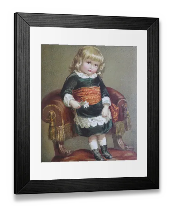 Framed Print : Blond girl standing on chair, her first portrait Framed Print : Blond girl standing on chair, her first portrait