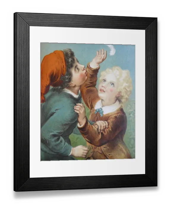 Framed Print : Two boys trying to catch a flying feather Framed Print : Two boys trying to catch a flying feather