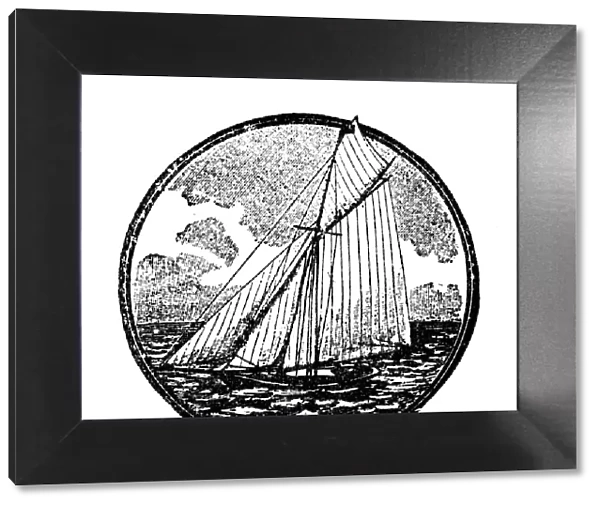 Antique childrens book comic illustration: sailing ship