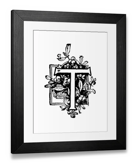 Framed Print : Antique childrens book comic illustration: Ornate letter T Framed Print : Antique childrens book comic illustration: Ornate letter T