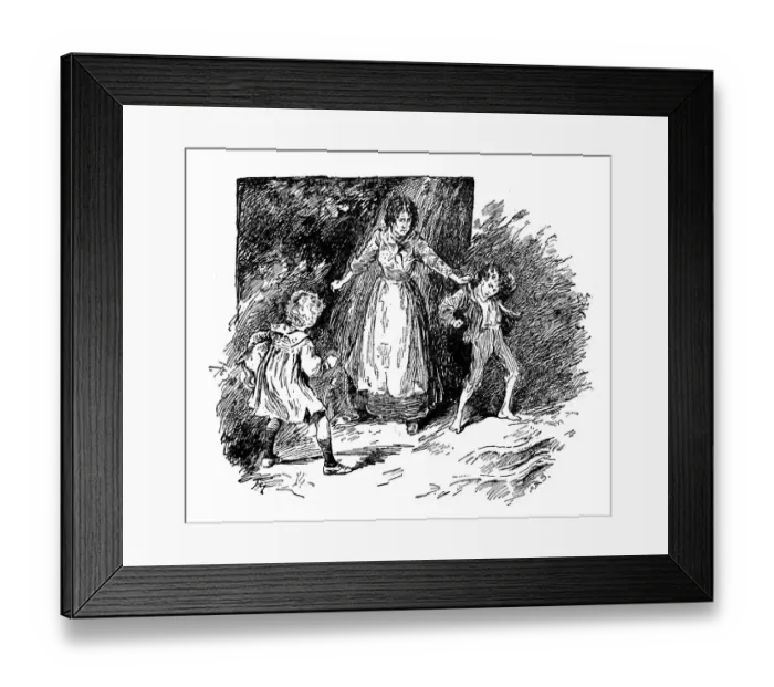 Framed Print : Antique childrens book comic illustration: woman with children Framed Print : Antique childrens book comic illustration: woman with children