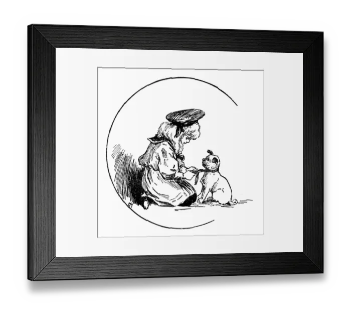 Framed Print : Antique childrens book comic illustration: child with dog Framed Print : Antique childrens book comic illustration: child with dog