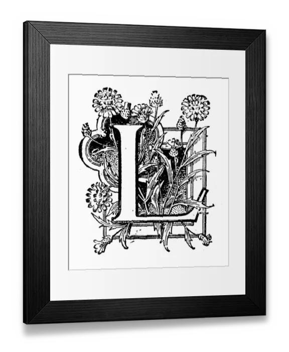 Framed Print : Antique childrens book comic illustration: Ornate letter L