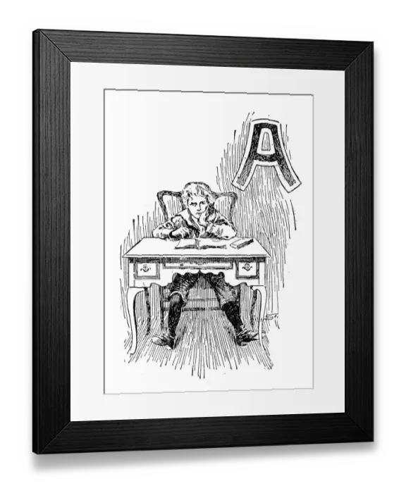 Framed Print : Antique childrens book comic illustration: Ornate letter A Framed Print : Antique childrens book comic illustration: Ornate letter A