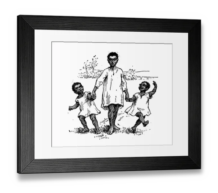 Framed Print : Antique childrens book comic illustration: children and father Framed Print : Antique childrens book comic illustration: children and father