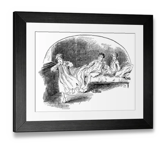 Framed Print : Antique childrens book comic illustration: three brothers Framed Print : Antique childrens book comic illustration: three brothers