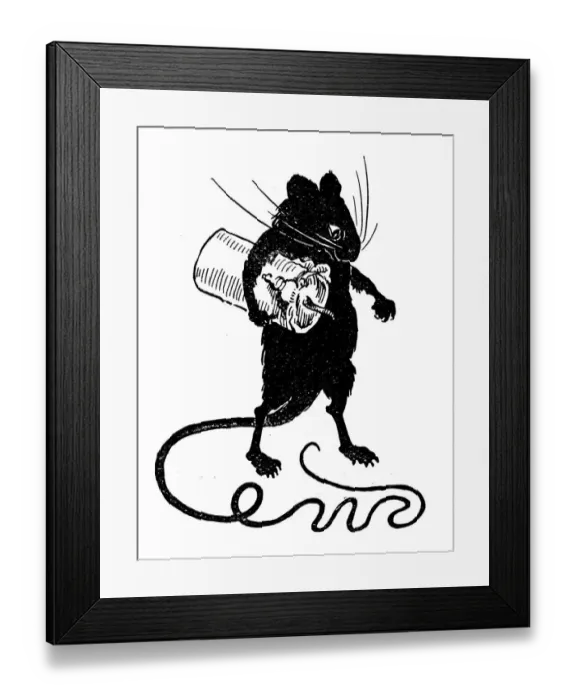 Framed Print : Antique childrens book comic illustration: rat stealing candle Framed Print : Antique childrens book comic illustration: rat stealing candle
