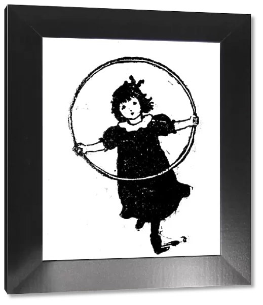 Antique childrens book comic illustration: little girl with ring