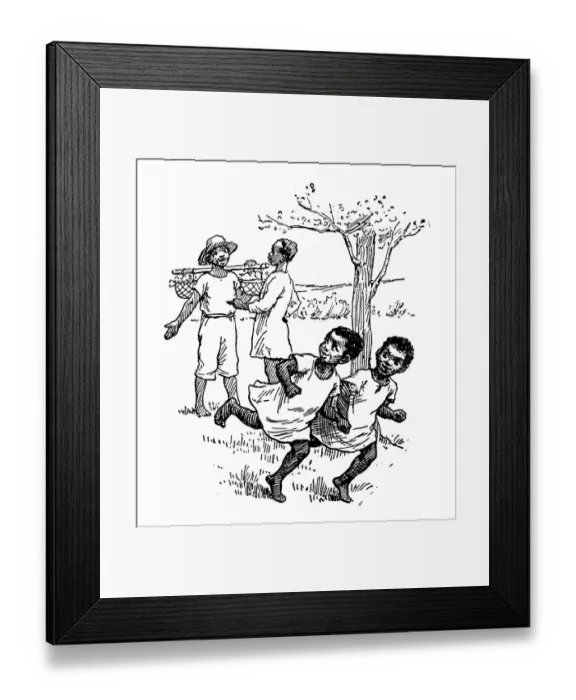 Framed Print : Antique childrens book comic illustration: children running from father Framed Print : Antique childrens book comic illustration: children running from father