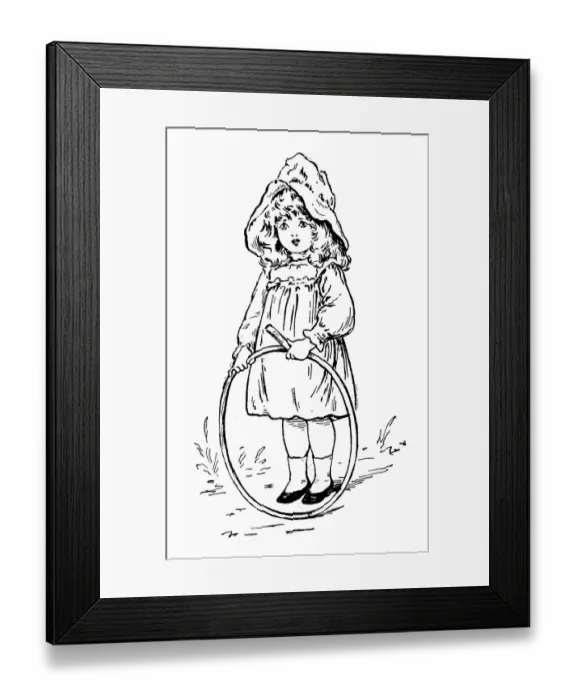 Framed Print : Antique childrens book comic illustration: little girl with ring Framed Print : Antique childrens book comic illustration: little girl with ring