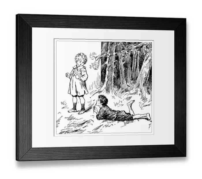 Framed Print : Antique childrens book comic illustration: children outdoors Framed Print : Antique childrens book comic illustration: children outdoors