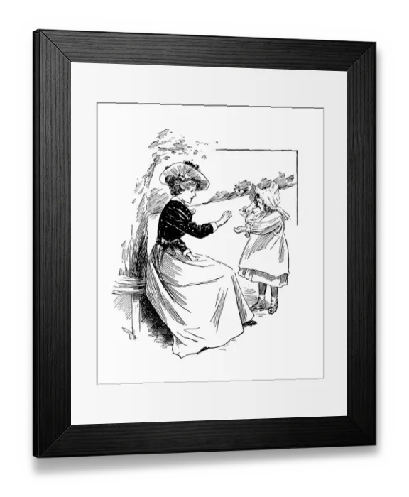 Framed Print : Antique childrens book comic illustration: mother and daughter Framed Print : Antique childrens book comic illustration: mother and daughter