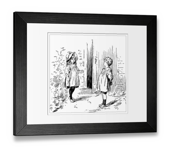 Framed Print : Antique childrens book comic illustration: boy and girl Framed Print : Antique childrens book comic illustration: boy and girl
