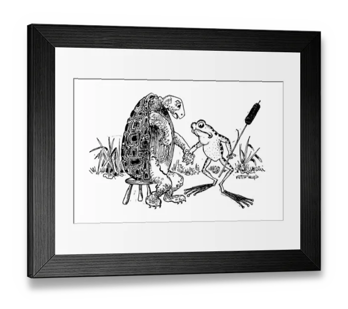 Framed Print : Antique childrens book comic illustration: turtle and frog Framed Print : Antique childrens book comic illustration: turtle and frog