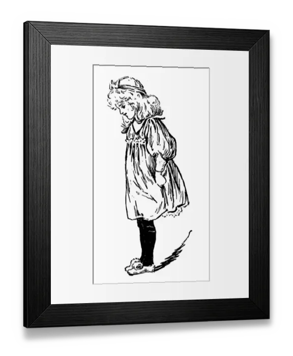 Framed Print : Antique childrens book comic illustration: little girl Framed Print : Antique childrens book comic illustration: little girl