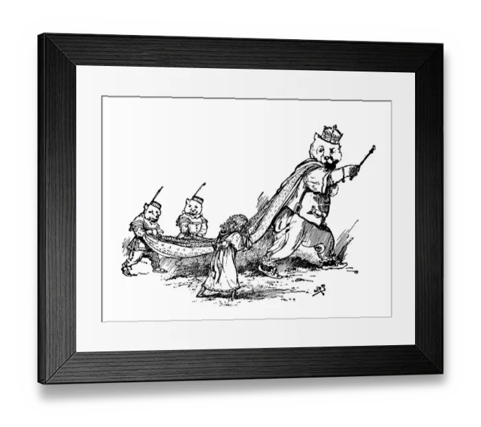 Framed Print : Antique childrens book comic illustration: king bear