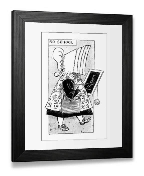Framed Print : Antique childrens book comic illustration: girl doing math Framed Print : Antique childrens book comic illustration: girl doing math