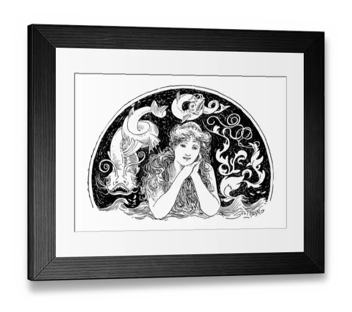 Framed Print : Antique childrens book comic illustration: sea fairy Framed Print : Antique childrens book comic illustration: sea fairy