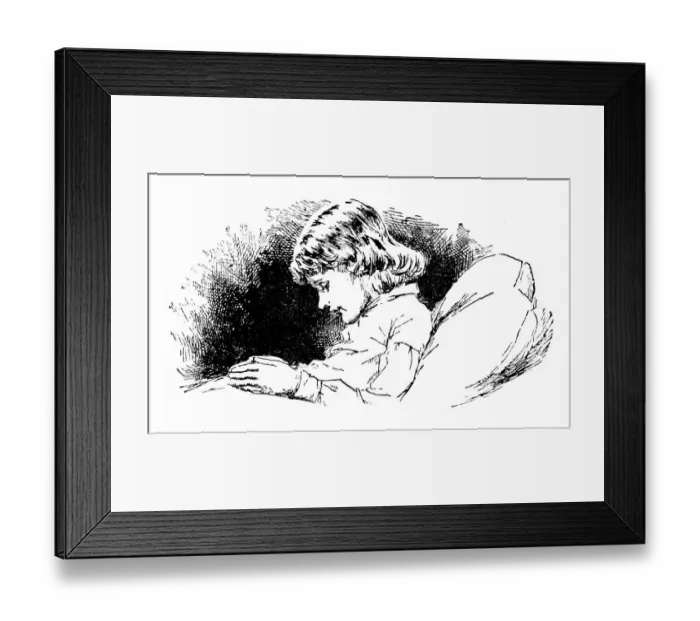 Framed Print : Antique childrens book comic illustration: child praying in bed Framed Print : Antique childrens book comic illustration: child praying in bed