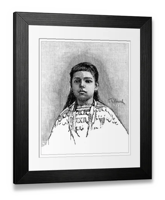 Framed Print : Antique childrens book comic illustration: native american girl