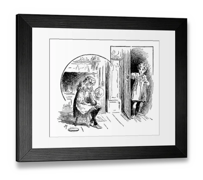 Framed Print : Antique childrens book comic illustration: children indoor Framed Print : Antique childrens book comic illustration: children indoor
