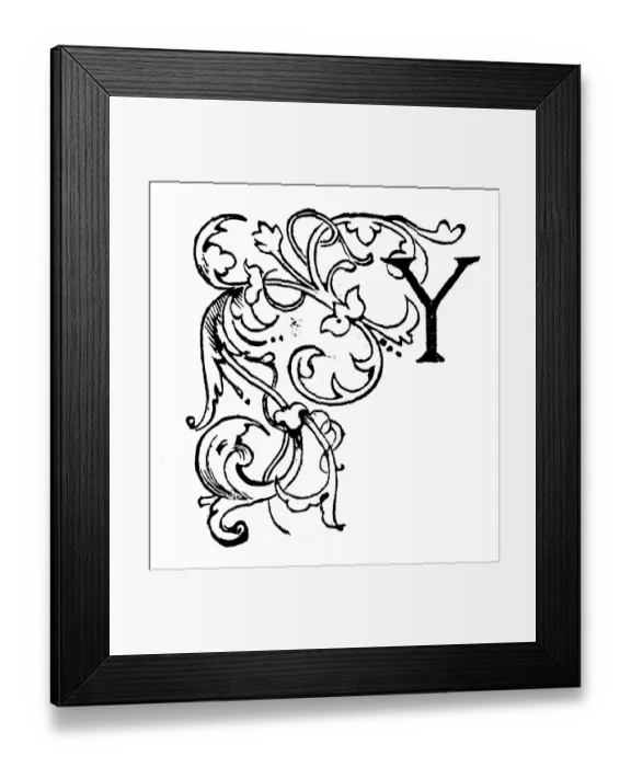 Framed Print : Antique childrens book comic illustration: Ornate letter Y Framed Print : Antique childrens book comic illustration: Ornate letter Y