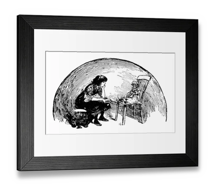 Framed Print : Antique childrens book comic illustration: woman with doll Framed Print : Antique childrens book comic illustration: woman with doll