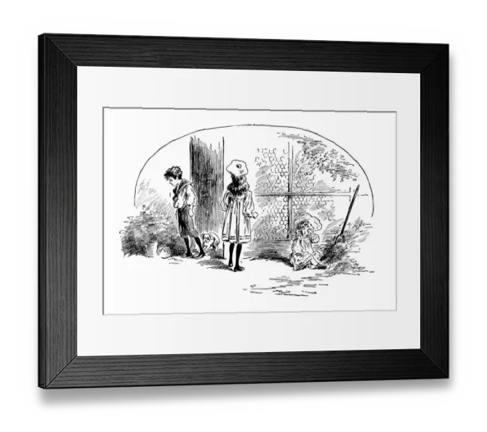 Framed Print : Antique childrens book comic illustration: children outdoor Framed Print : Antique childrens book comic illustration: children outdoor