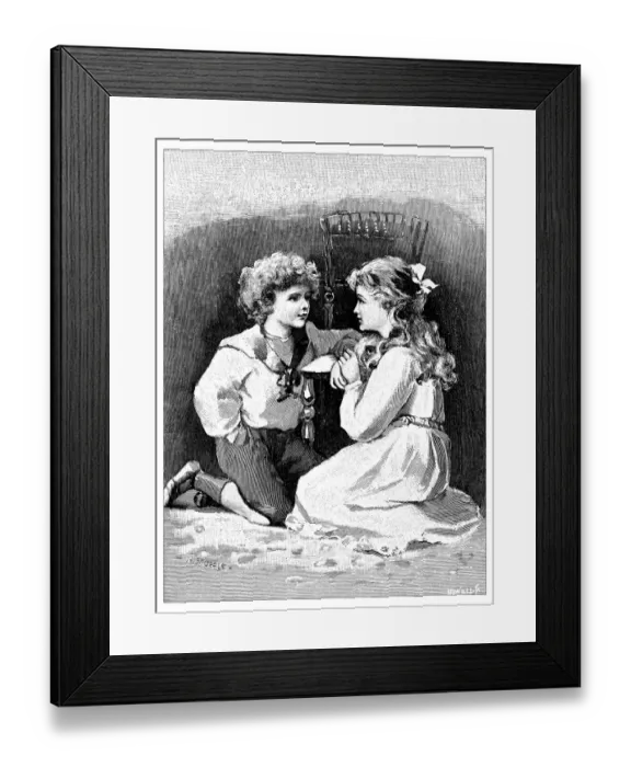 Framed Print : Antique childrens book comic illustration: boy and girl Framed Print : Antique childrens book comic illustration: boy and girl