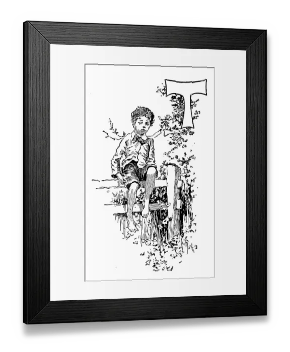 Framed Print : Antique childrens book comic illustration: Ornate letter T Framed Print : Antique childrens book comic illustration: Ornate letter T