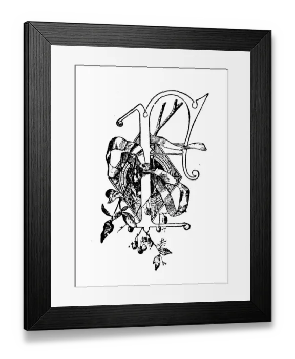 Framed Print : Antique childrens book comic illustration: Ornate letter F
