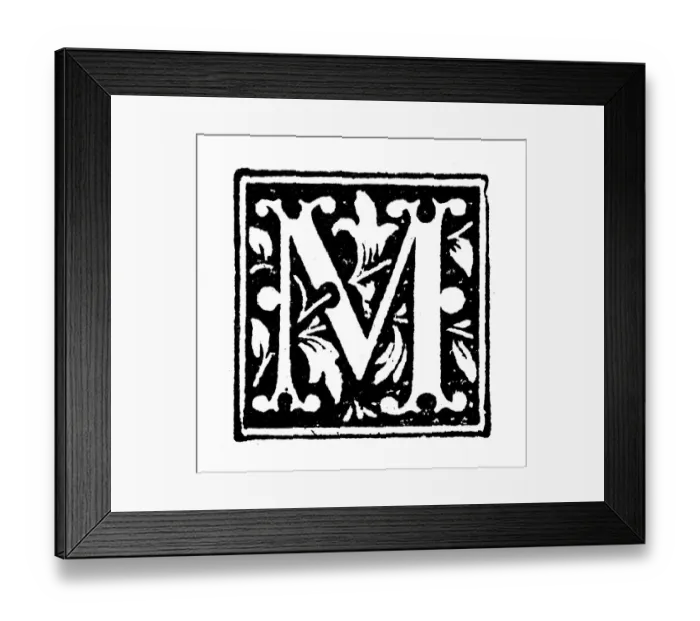 Framed Print : Antique childrens book comic illustration: Ornate letter M Framed Print : Antique childrens book comic illustration: Ornate letter M
