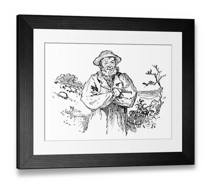 Framed Print : Antique childrens book comic illustration: farmer Framed Print : Antique childrens book comic illustration: farmer