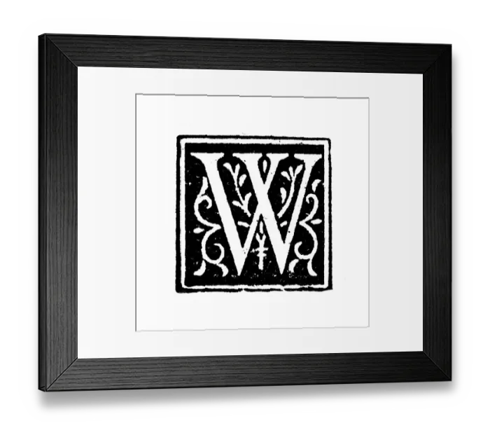 Framed Print : Antique childrens book comic illustration: Ornate letter W Framed Print : Antique childrens book comic illustration: Ornate letter W